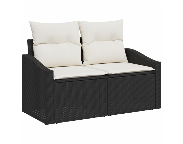 Sonata H Комплект от 6 части градински диван с възглавници черен поли ратан акация