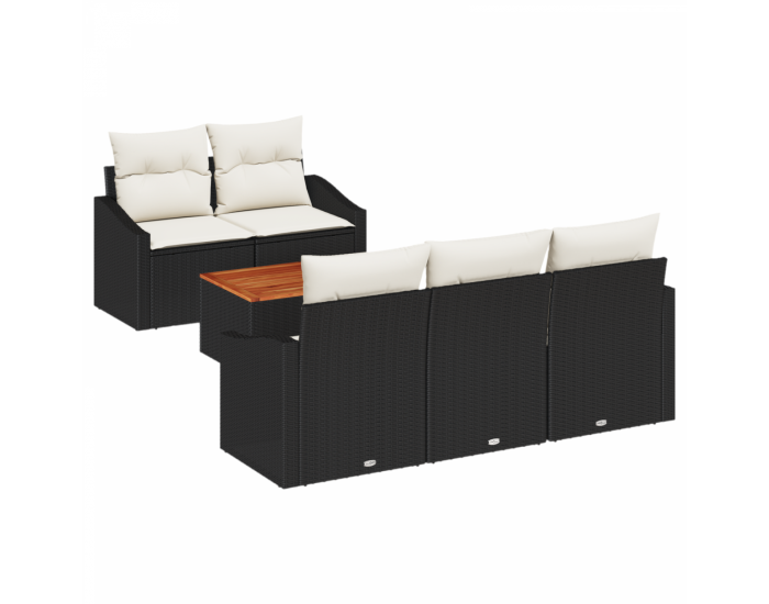 Sonata H Комплект от 6 части градински диван с възглавници черен поли ратан акация