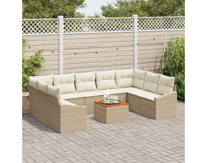 Sonata H 10 Частен Градински Диван Комплект с Възглавници Бежов Полиратан Асациа