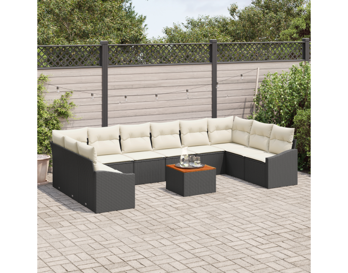 Sonata H 11 частен градински комплект дивани с възглавници черен полиратан акас