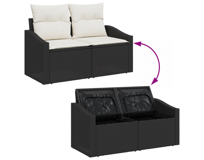 Sonata H 11 частен градински комплект дивани с възглавници черен полиратан акас