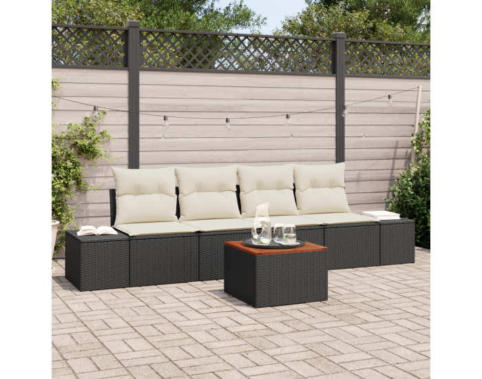 Sonata H 5 части градински диван комплект с възглавници черен полиратан акация