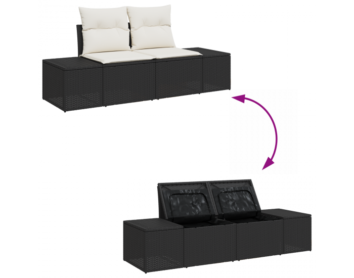 Sonata H 5 части градински диван комплект с възглавници черен полиратан акация