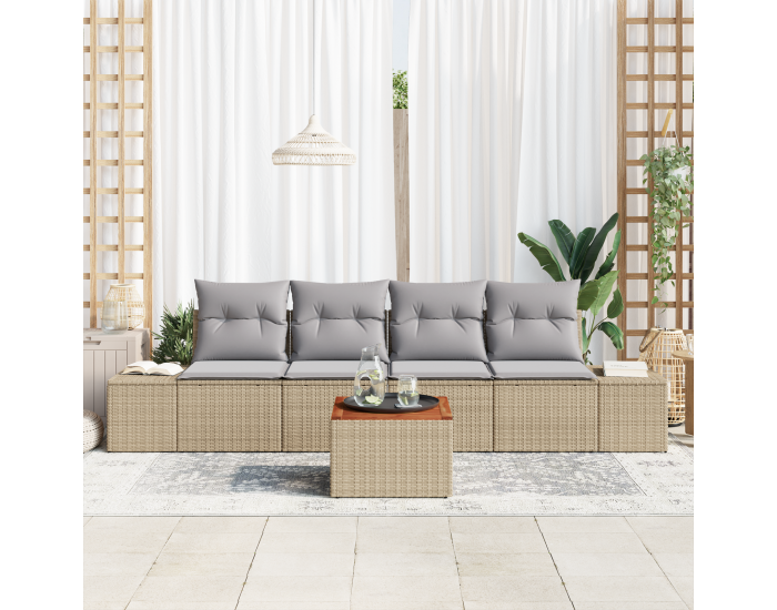 Sonata H 5 части градински диван комплект с възглавници Бежов Ратани Акация