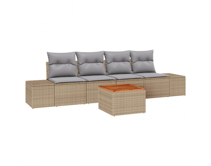 Sonata H 5 части градински диван комплект с възглавници Бежов Ратани Акация