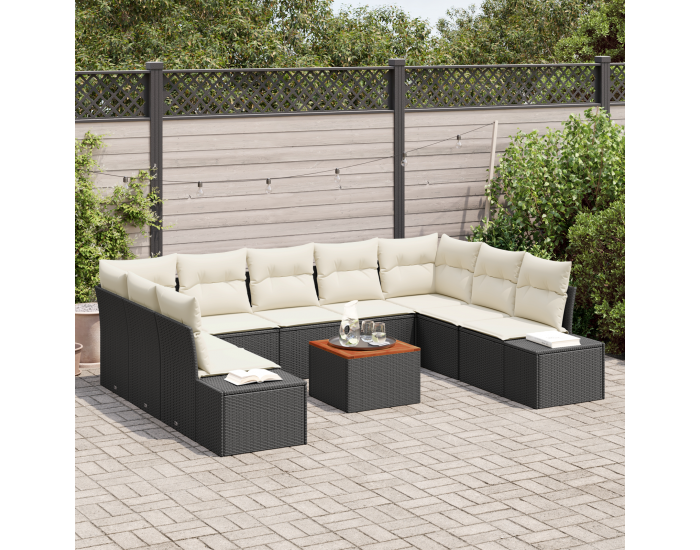 Sonata H 10 Часов Комплект Градински Диван с Възглавници Черен Полиестерен Акация