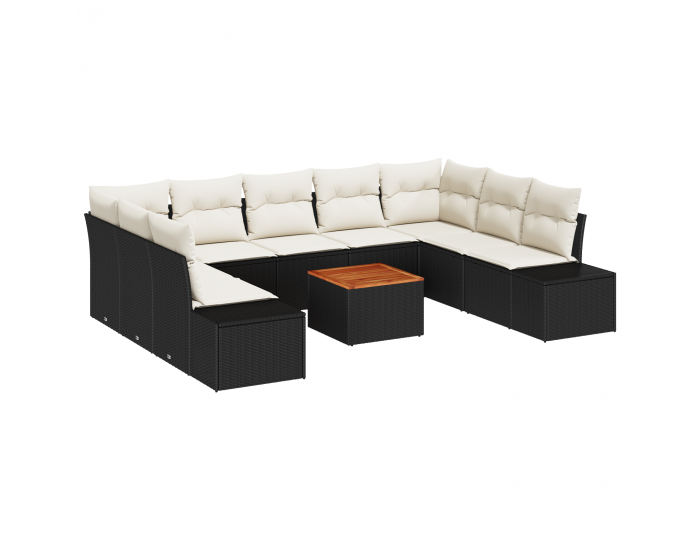 Sonata H 10 Часов Комплект Градински Диван с Възглавници Черен Полиестерен Акация