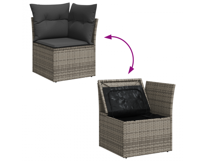 Sonata H 10-членен градински диван комплект с възглавници Сиво Полиратан