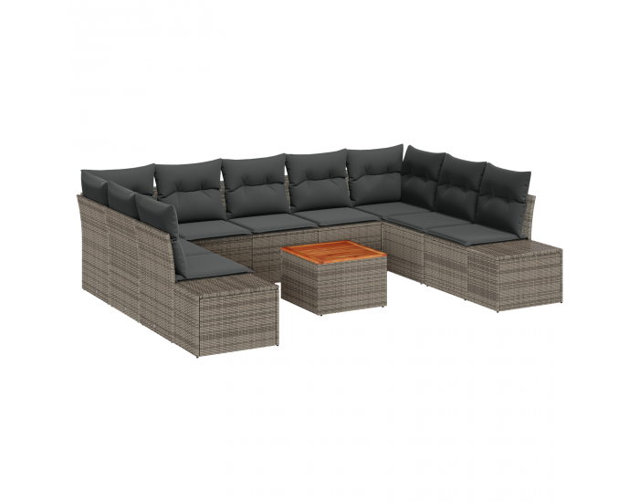 Sonata H 10-членен градински диван комплект с възглавници Сиво Полиратан