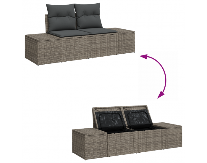 Sonata H 10-членен градински диван комплект с възглавници Сиво Полиратан