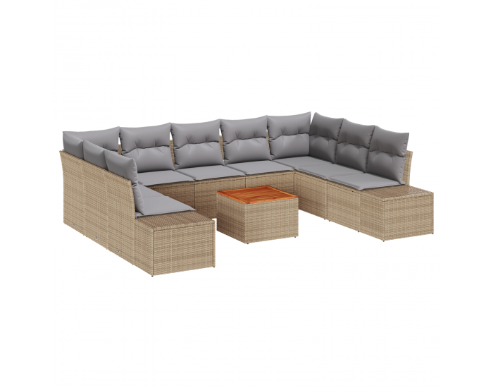 Sonata H 10 Частен Комплект Градински Диван с Възглавници Бежов Полиратан Акация