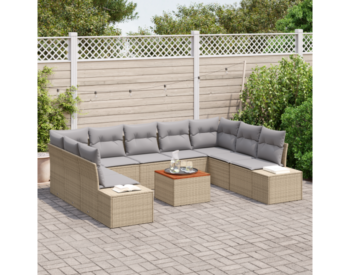 Sonata H 10 Частен Комплект Градински Диван с Възглавници Бежов Полиратан Акация