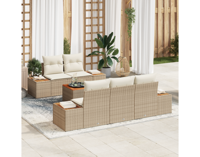 Градински диван комплект Sonata H с възглавници Бежова Полиестерен ратан Акация