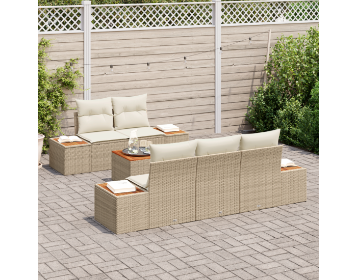 Градински диван комплект Sonata H с възглавници Бежова Полиестерен ратан Акация