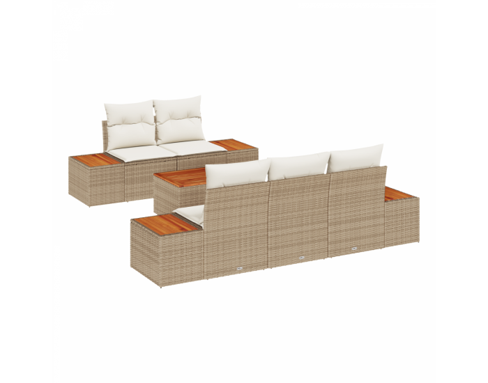 Градински диван комплект Sonata H с възглавници Бежова Полиестерен ратан Акация