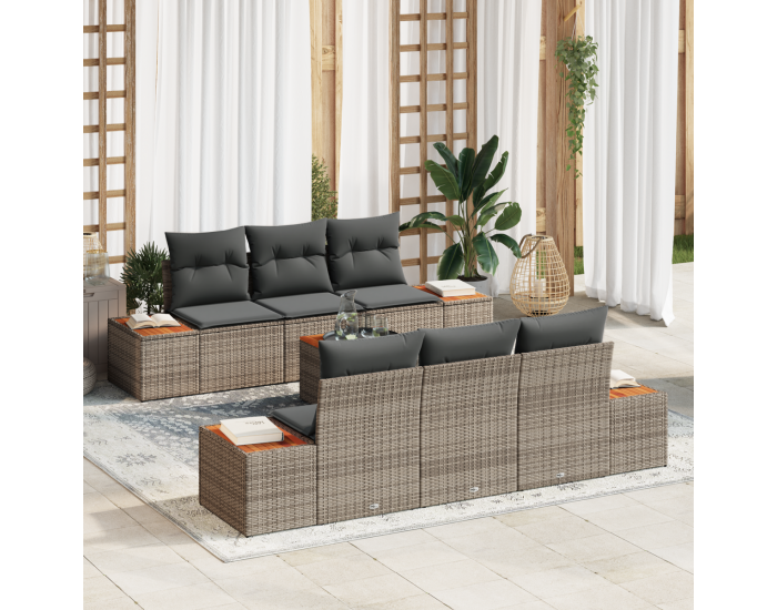 Комплект градински диван Sonata H с възглавници Сив Поли Ратан Акация