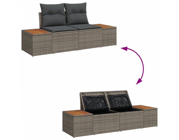 Комплект градински диван Sonata H с възглавници Сив Поли Ратан Акация