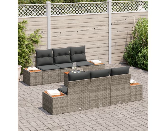 Комплект градински диван Sonata H с възглавници Сив Поли Ратан Акация