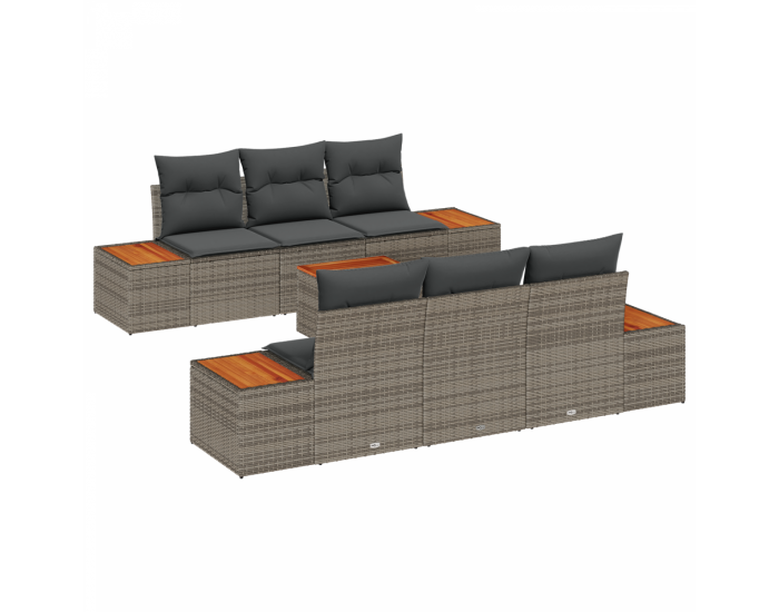 Комплект градински диван Sonata H с възглавници Сив Поли Ратан Акация