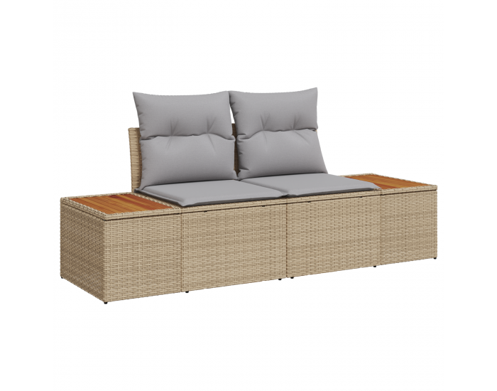 6-частен градински диван комплект с възглавници Бежов Полиротан Акация