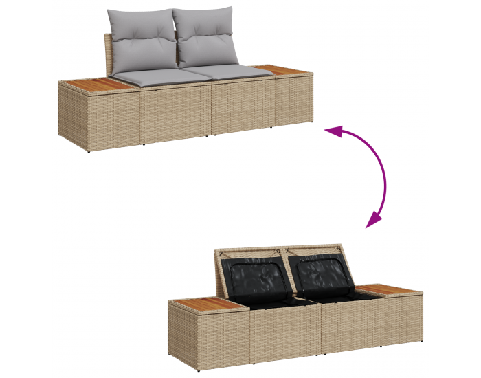 6-частен градински диван комплект с възглавници Бежов Полиротан Акация