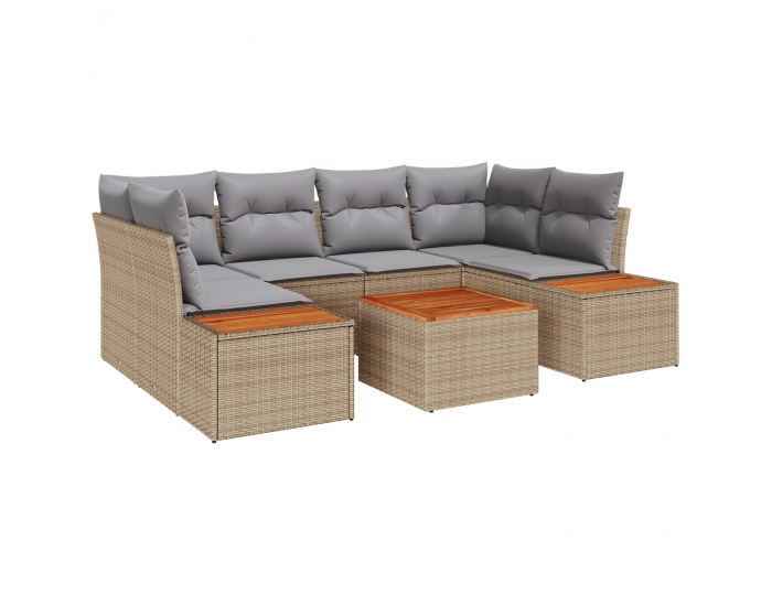 6-частен градински диван комплект с възглавници Бежов Полиротан Акация