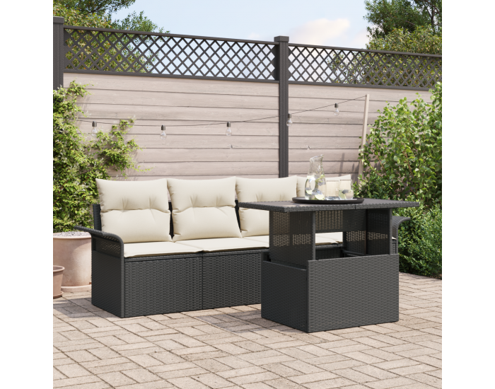 Sonata H 5 Частен градински диван комплект с възглавници Черен полиратан