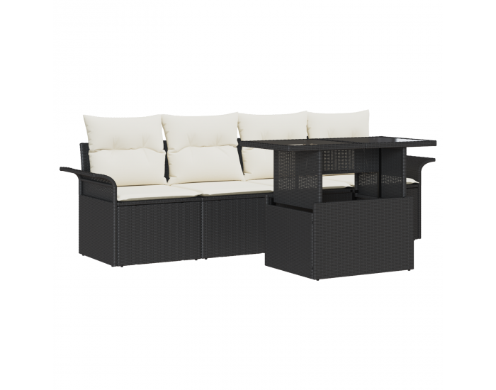 Sonata H 5 Частен градински диван комплект с възглавници Черен полиратан