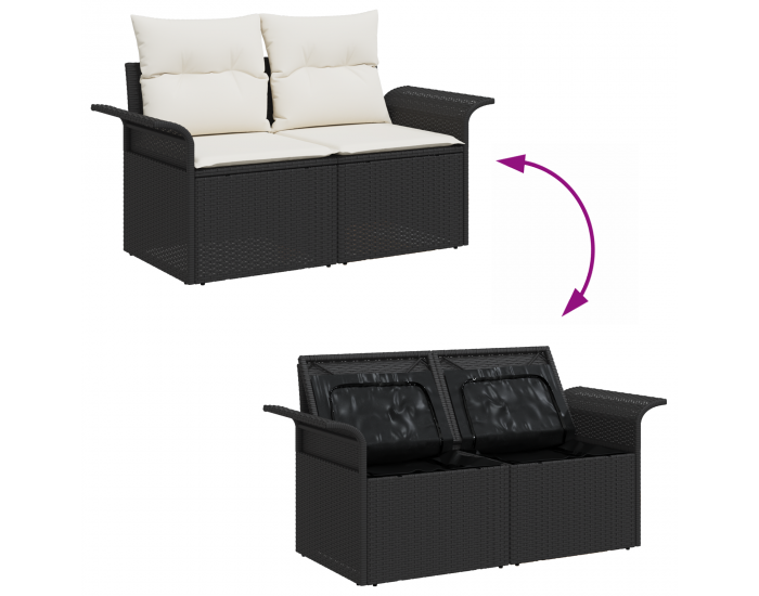 Sonata H 5 Частен градински диван комплект с възглавници Черен полиратан