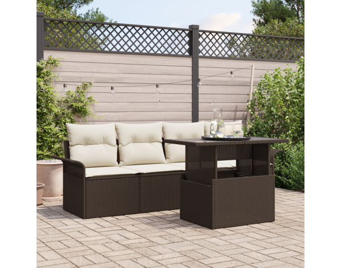 Sonata H 5 Часова Градински Диван Комплект с Възглавници Кафяв Полипропилен