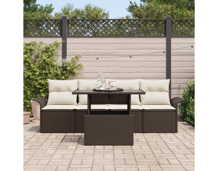 Sonata H 5 Часова Градински Диван Комплект с Възглавници Кафяв Полипропилен