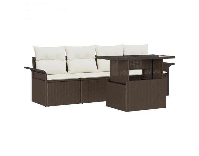 Sonata H 5 Часова Градински Диван Комплект с Възглавници Кафяв Полипропилен