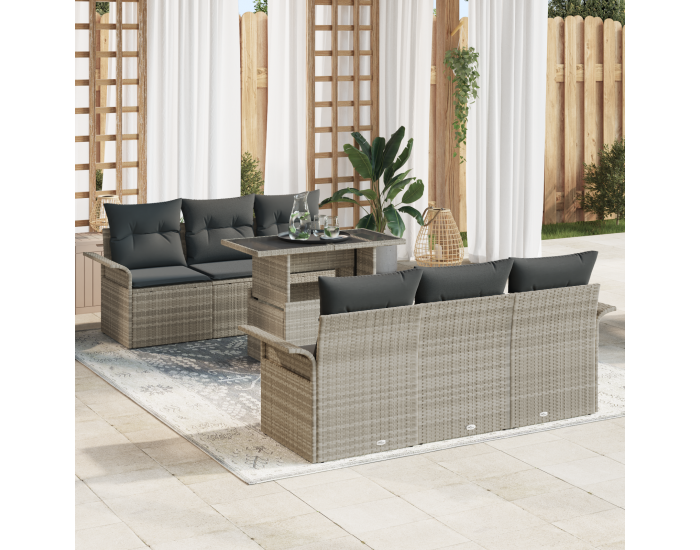 7 части градински диван комплект с възглавници светлосив