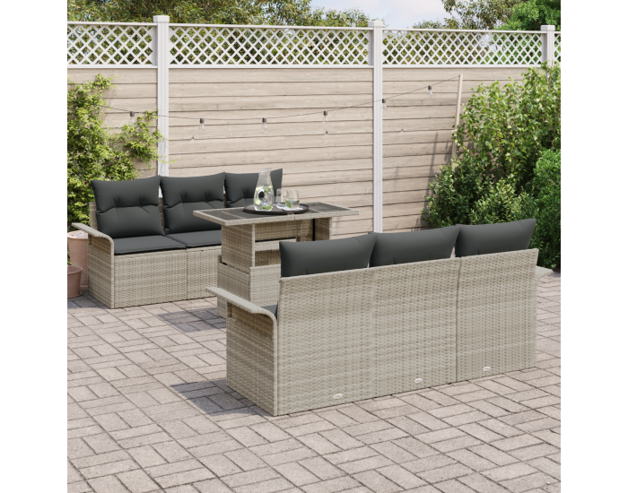 7 части градински диван комплект с възглавници светлосив