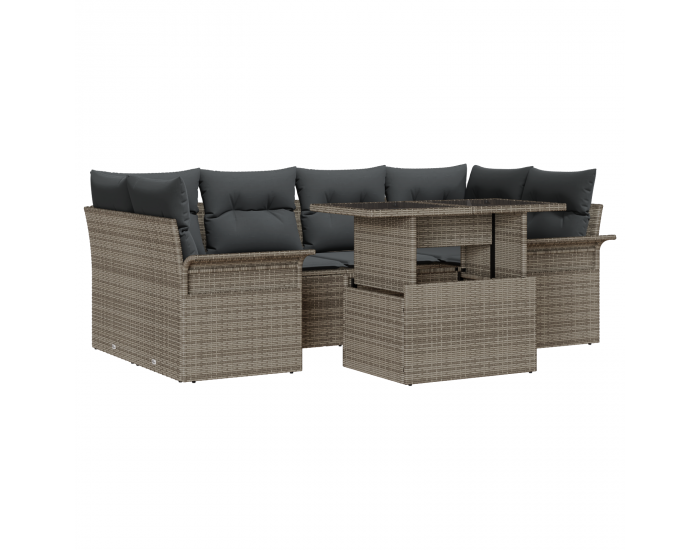 Сет за градински диван Sonata H с 7 части и възглавници сив полирани ратан
