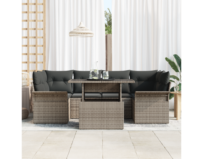 Сет за градински диван Sonata H с 7 части и възглавници сив полирани ратан