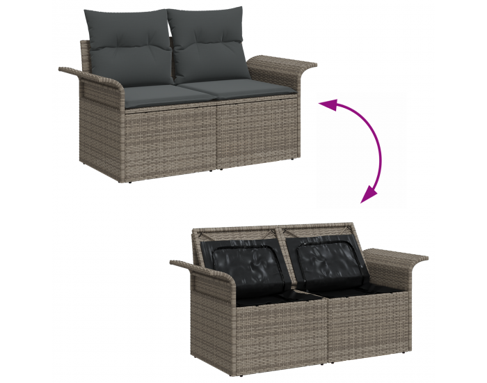 Сет за градински диван Sonata H с 7 части и възглавници сив полирани ратан