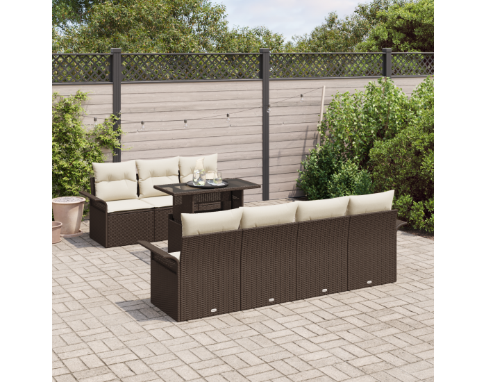 8 Частен Градински Диван Комплект с Възглавници Кафяв Полиротан