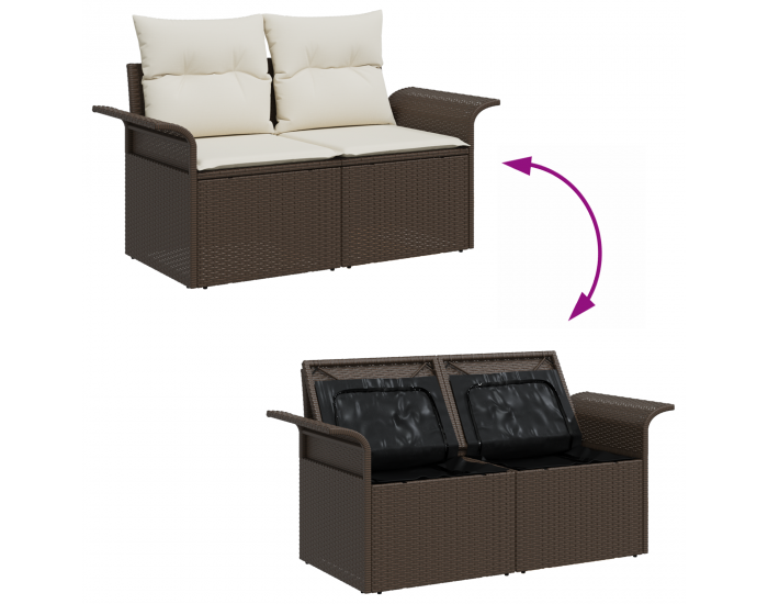 8 Частен Градински Диван Комплект с Възглавници Кафяв Полиротан