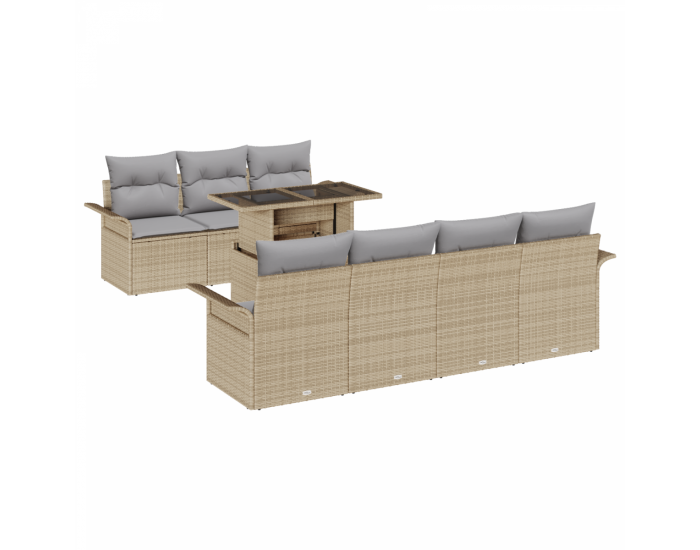 Комплект от 8 части градински диван с възглавници Бежов Полирано ратан