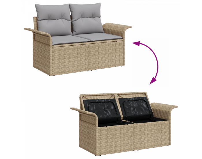 Комплект от 8 части градински диван с възглавници Бежов Полирано ратан