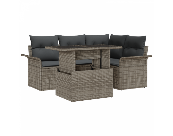 градински диван комплект Sonata H 5 части с възглавници sive poli ратан