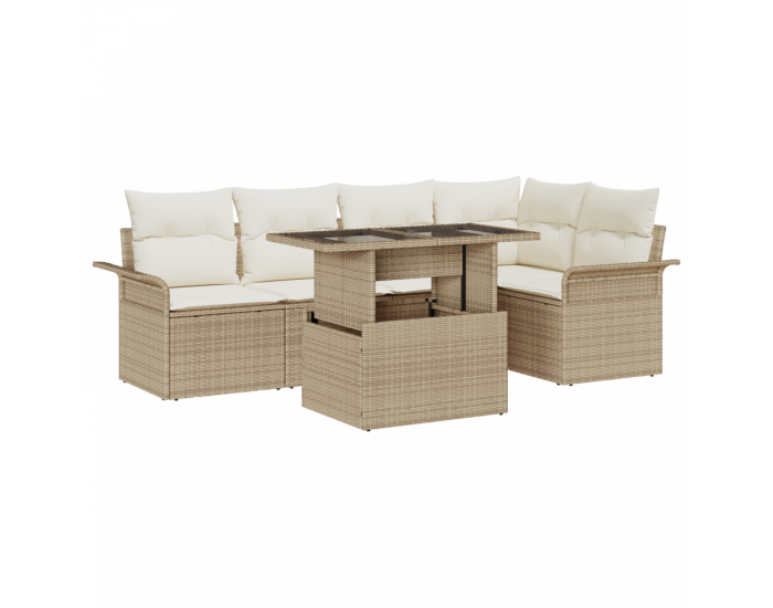 Sonata H комплект от 6 части градински диван с възглавници Бежов Полиратан