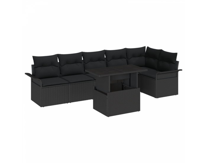 Комплект от 7 части градински диван с възглавници черно полиракита
