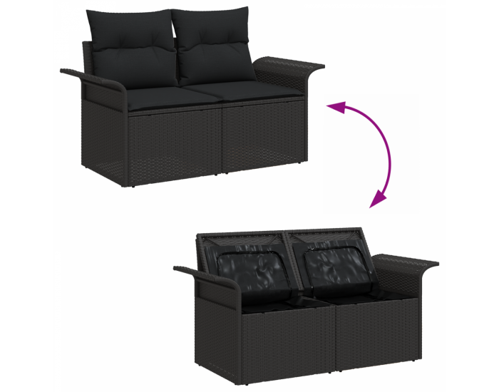 Комплект от 7 части градински диван с възглавници черно полиракита