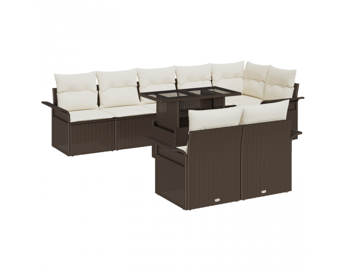 Комплект градински диван Sonata H с 9 части с възглавници кафяв полиратан