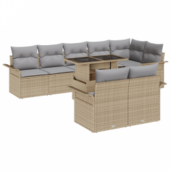 Sonata H 9 Piece Garden Sofa Set with Cushions Beige Poly Rattan - Градински Дивани и Пейки