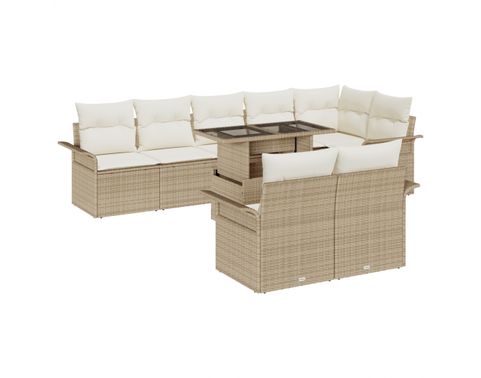 9 части комплект градински диван с възглавници бежов полиратан