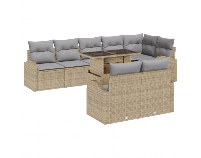 9-частен градински комплект с вложки бежов полимерен ратан