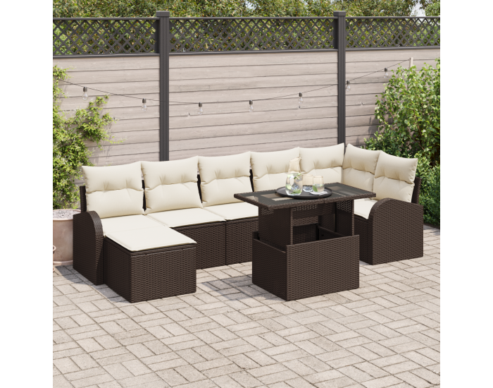 8 частен градински диван комплект с възглавници Кафяв полиратан